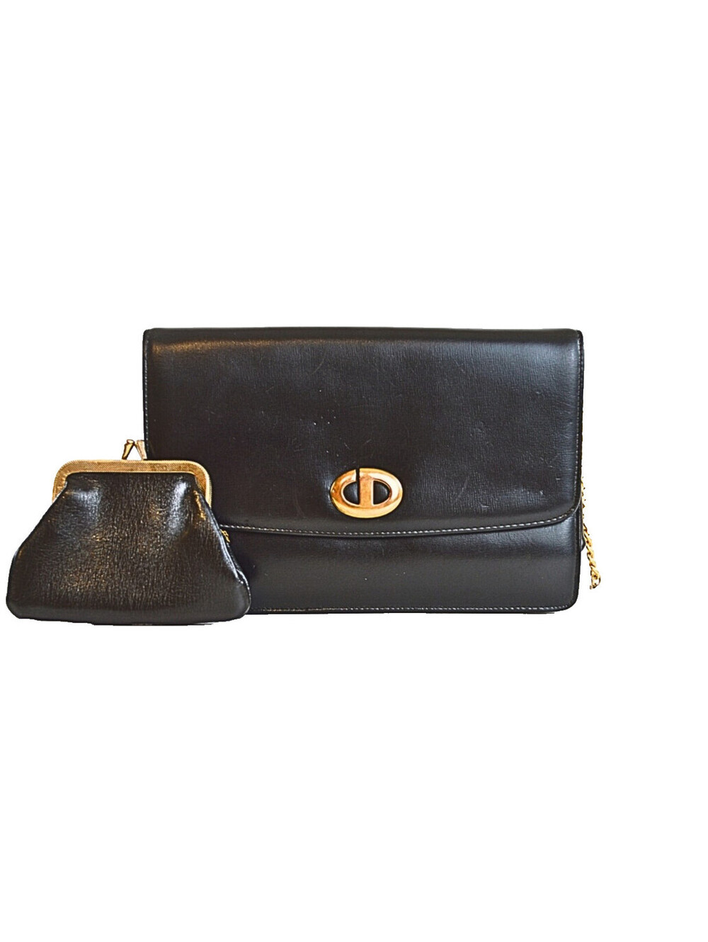 Christian Dior  Black Leather Shoulder Bag with Mini Flap Golden Chain